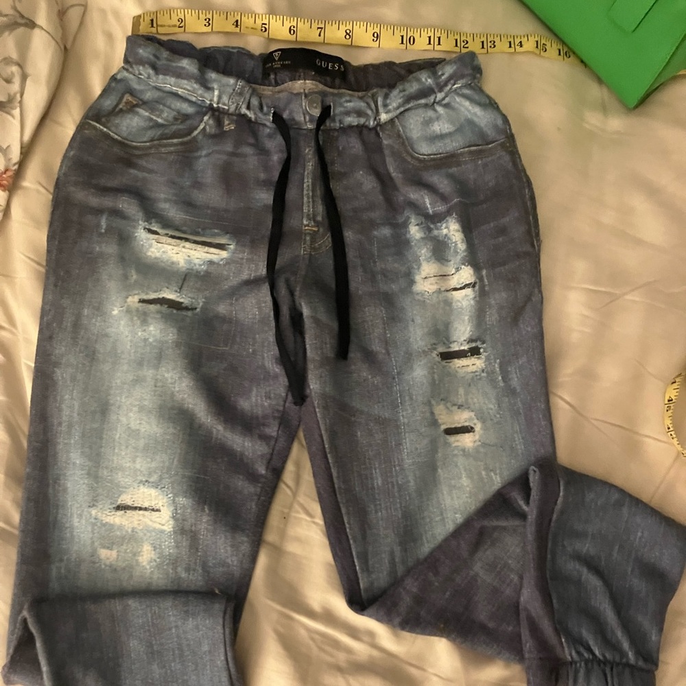 GUESS destroyed denim ripped looking joggers sweatpants-xs